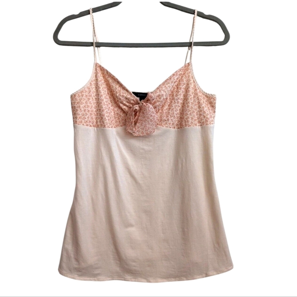 Express Babydoll Floral Beaded Camisole Peach Tank Top Spagetti Strap Size Large